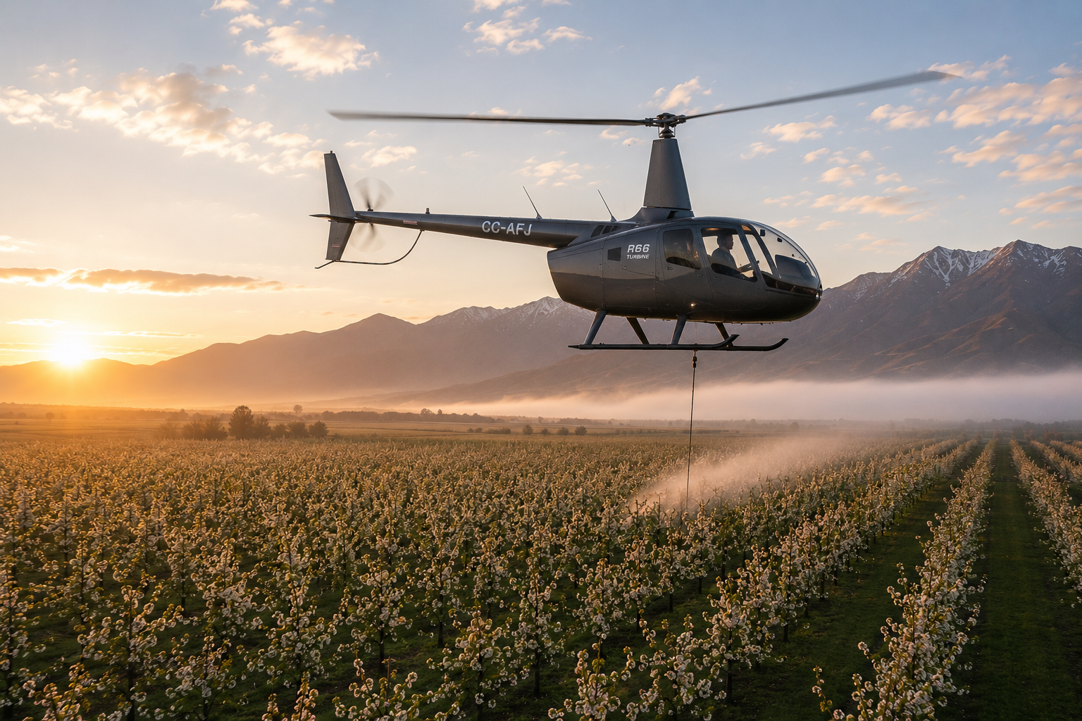 Helicóptero protegiendo cultivo